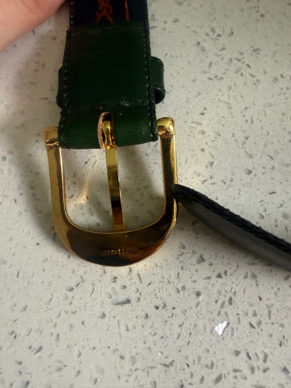 Vintage Yves Saint Laurent YSL Green Leather Belt Gold Tipped Size 80 / 32 - Picture 3 of 7